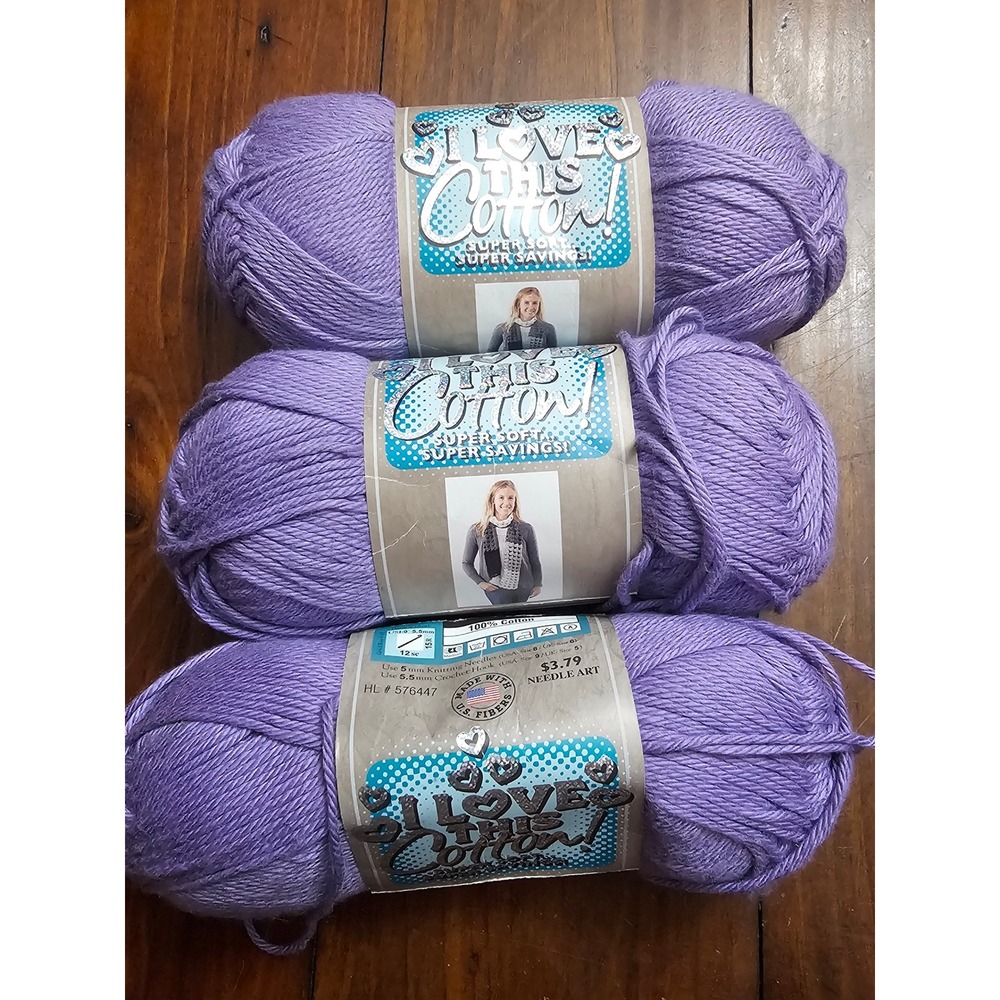 Hobby Lobby I Love This Cotton Yarn 250 Amethyst Purple 3 Skeins Lot 107105